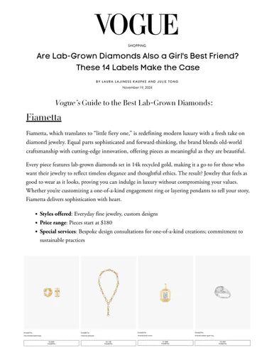 Vogue Magazine "Are Lab-Grown Diamonds Also a Girl's Best Friend? These 14 Labels Make the Case