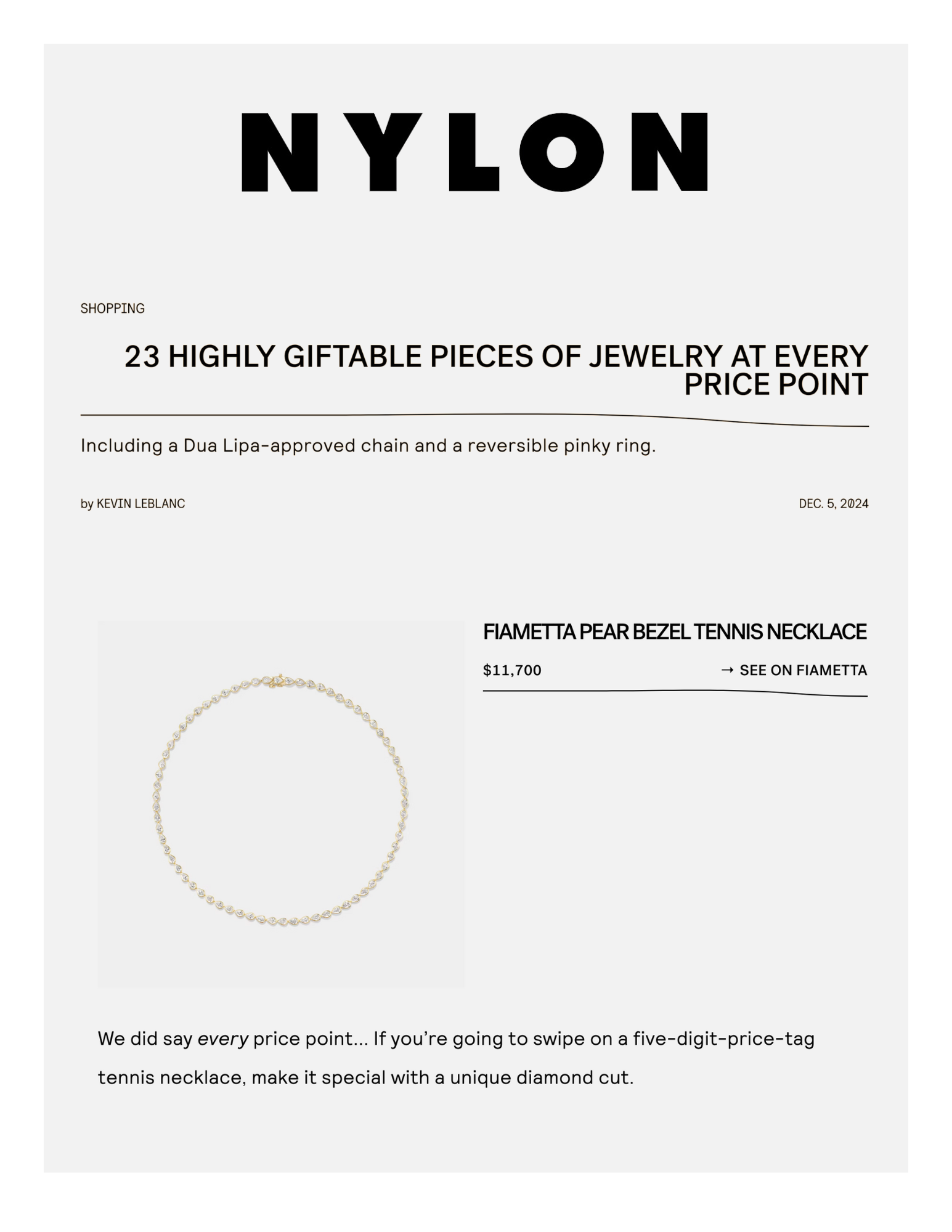 Nylon Magazine "23 Highly Giftable Pieces of Jewelry at Every Price Point"