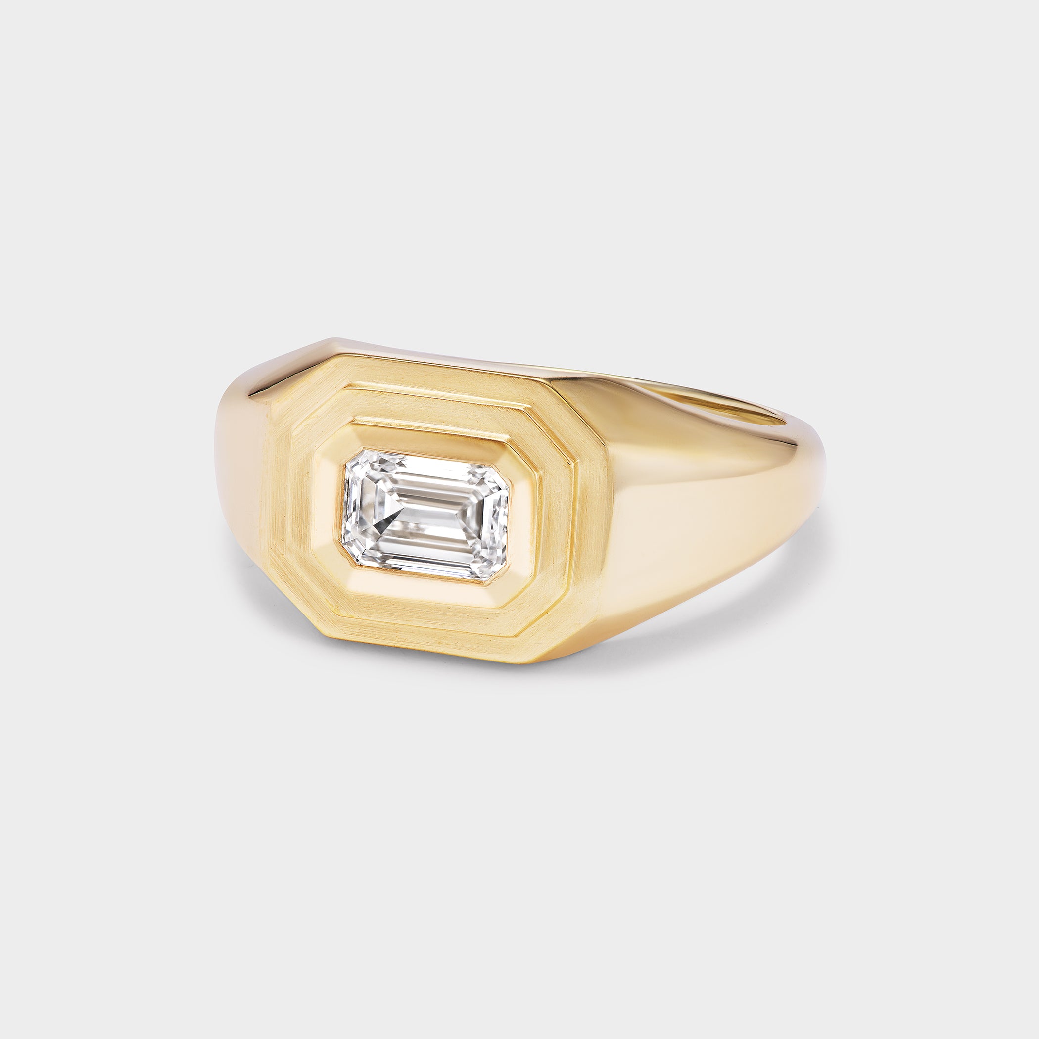 emerald cut diamond gold pinky ring 